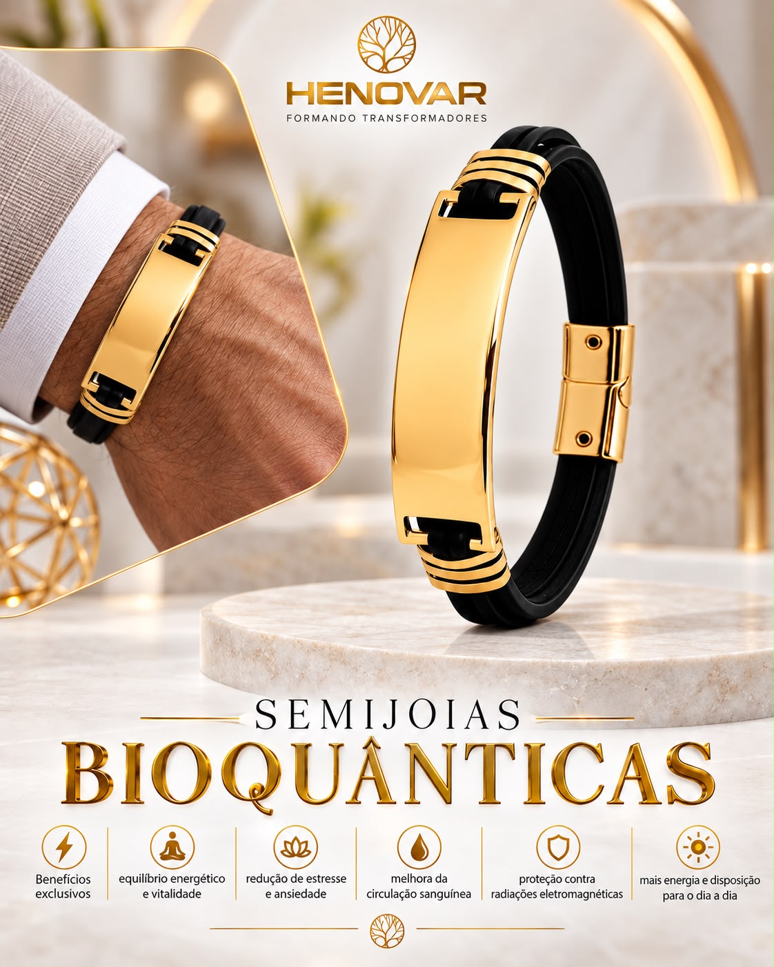JÓIA BIOQUÂNTICA LUXY PRETA COM DOURADO